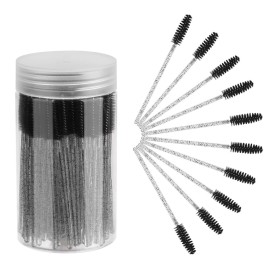 CHEFBEE 100PCS Disposable Eyelash Brush, Mascara Wands Makeup Brushes Applicators Kits for Eyelash Extensions and Eyebrow with Container (Black)