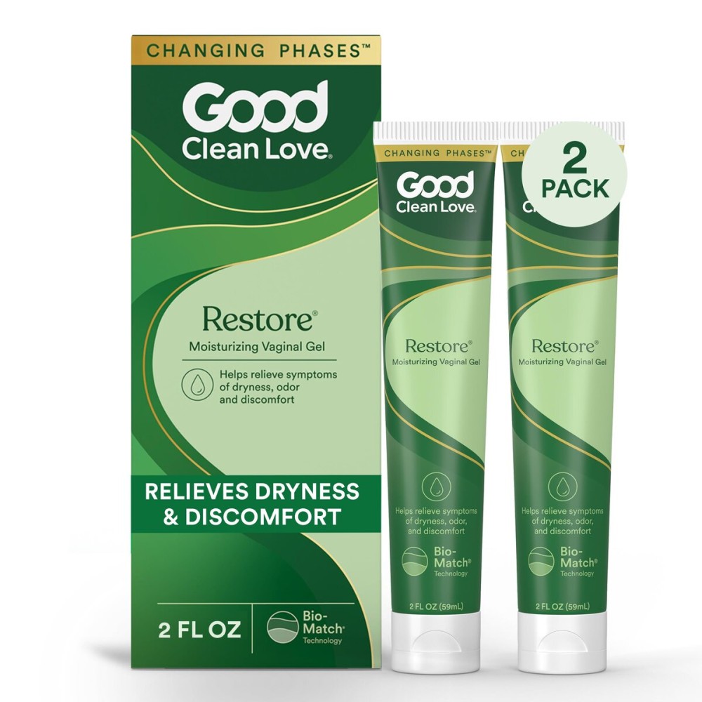 Good Clean Love Restore Moisturizing Vaginal Gel, pH-Balanced Vaginal Moisturizer, Water-Based Feminine Care with Aloe Vera & Lactic Acid, Reduces Dryness, Discomfort & Odor for Women, 2 Oz (2-Pack)