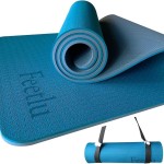 Feetlu Extra Thick Exercise Yoga Mat with Strap - 2/5 Inch (10MM), Non-Slip Workout Mat for Yoga, Pilates, and Floor Exercises(Trurkey Blue & Gray)