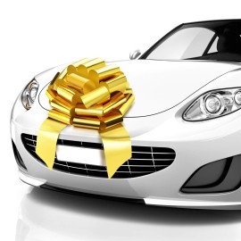 Mifflin-USA - Big Car Bow - Metallic Gold, 18 Inch - Giant Gift Bow for Birthday, Christmas - Huge Car Dcor