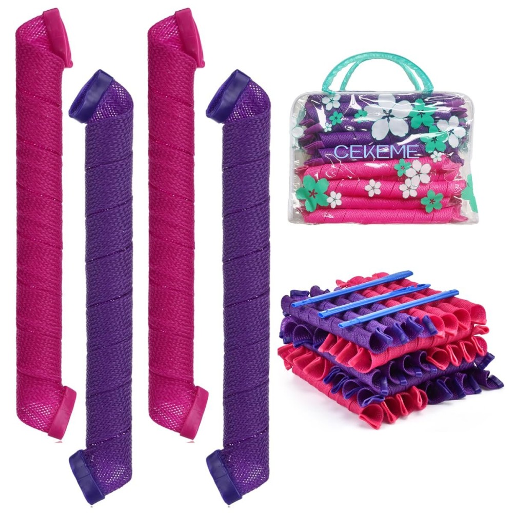 40pcs Heatless Spiral Hair Rollers with Styling Hooks, 22inch/55cm, No Heat Damage, DIY Kit for Long & Medium Hair