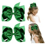 DEEKA 2 PCS 6 Big Hand-made Shiny Glitter Ribbon Hair Bows Alligator Clips Hair Accessories for Little Teen Toddler Girls Kids Set of 2 -Green
