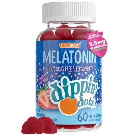 Dippin\' Dots - Melatonin Gummies for Kids & Adults (30 Day Supply) Strawberry Sunset Creme Flavor | 2.5mg Per Kids Melatonin Gummy | Supplement for Faster & Longer Sleep | Gummies for Children (60 Ct)