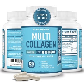 Premium Multi Collagen Peptides (Types I, II, II, V, X) - Collagen Pills for Skin Care, Hair Growth, Nails & Joints - Vitamin C, Hyaluronic Acid, Biotin, Gluten Free - 120 Collagen Capsules