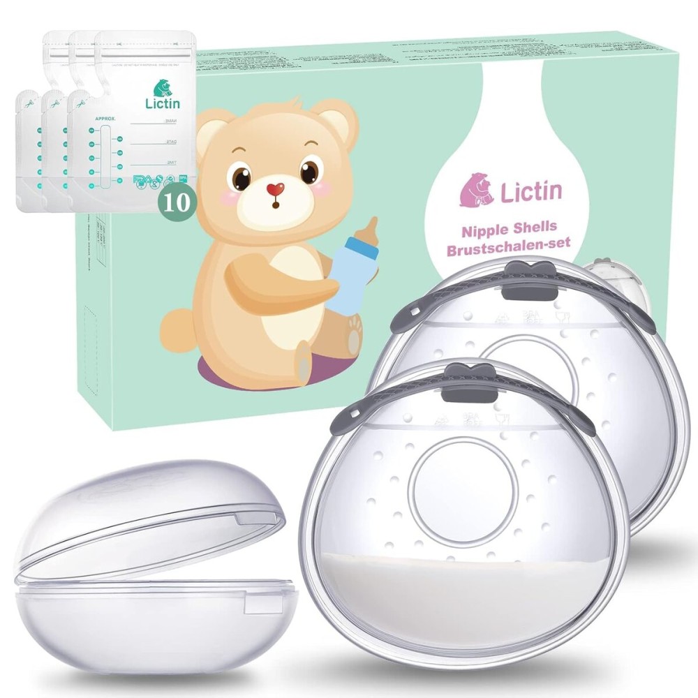 Lictin Breast Shell Breastmilk Collector for Breastfeeding-2 Pcs Silicone Breast Pad Nursing Cup Milk Saver for Nursing Moms Protect Sore Nipples Soft and Reusable with Box
