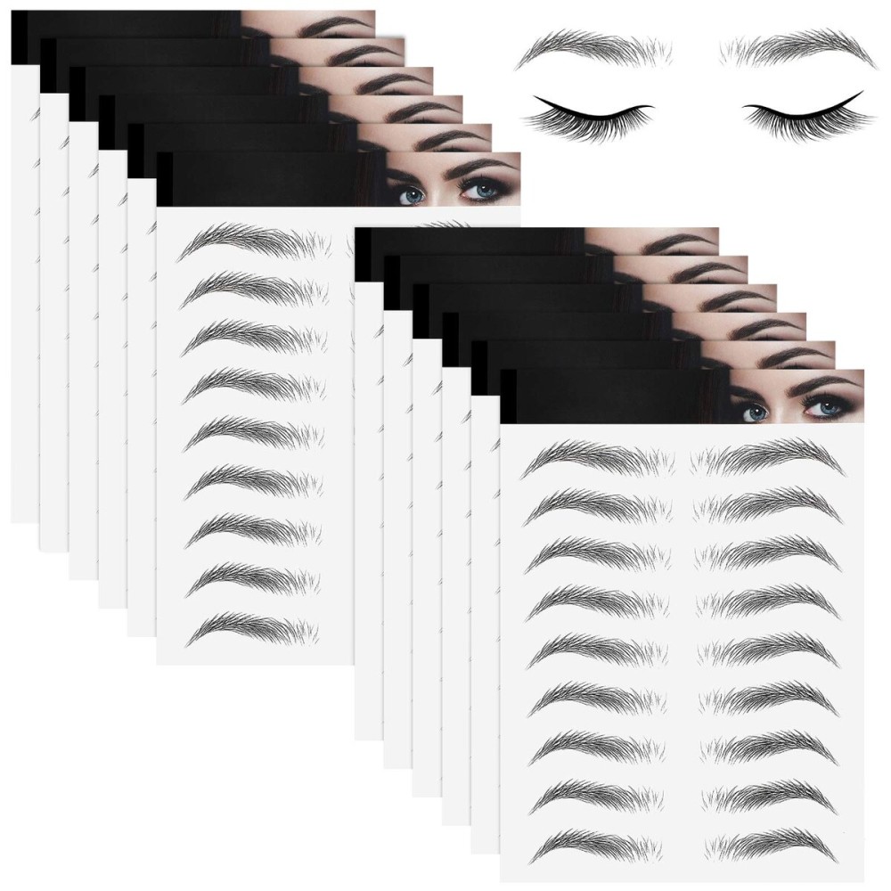 Maitys 12 Sheets 108 Pairs 4D Hair Like Waterproof Eyebrow Tattoos Stickers Temporary Transfer Brows Decal Peel off Fake Eyebrow Sticker Instant Authentic Brow Decal for Women(Simple Style)