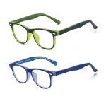 Outray 2 Pack Kids Computer Blue Light Blocking Glasses for Boys and Gilrs Age 3-12 Anti Eyestrain (Set Green+Blue, 46)