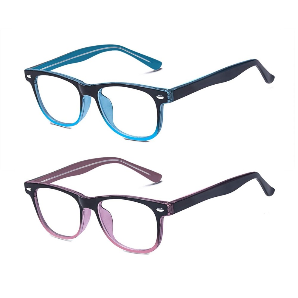 Outray 2 Pack Kids Computer Blue Light Blocking Glasses for Boys and Gilrs Age 3-12 Anti Eyestrain (Set Gradient Blue+Gradient Purple, 46)
