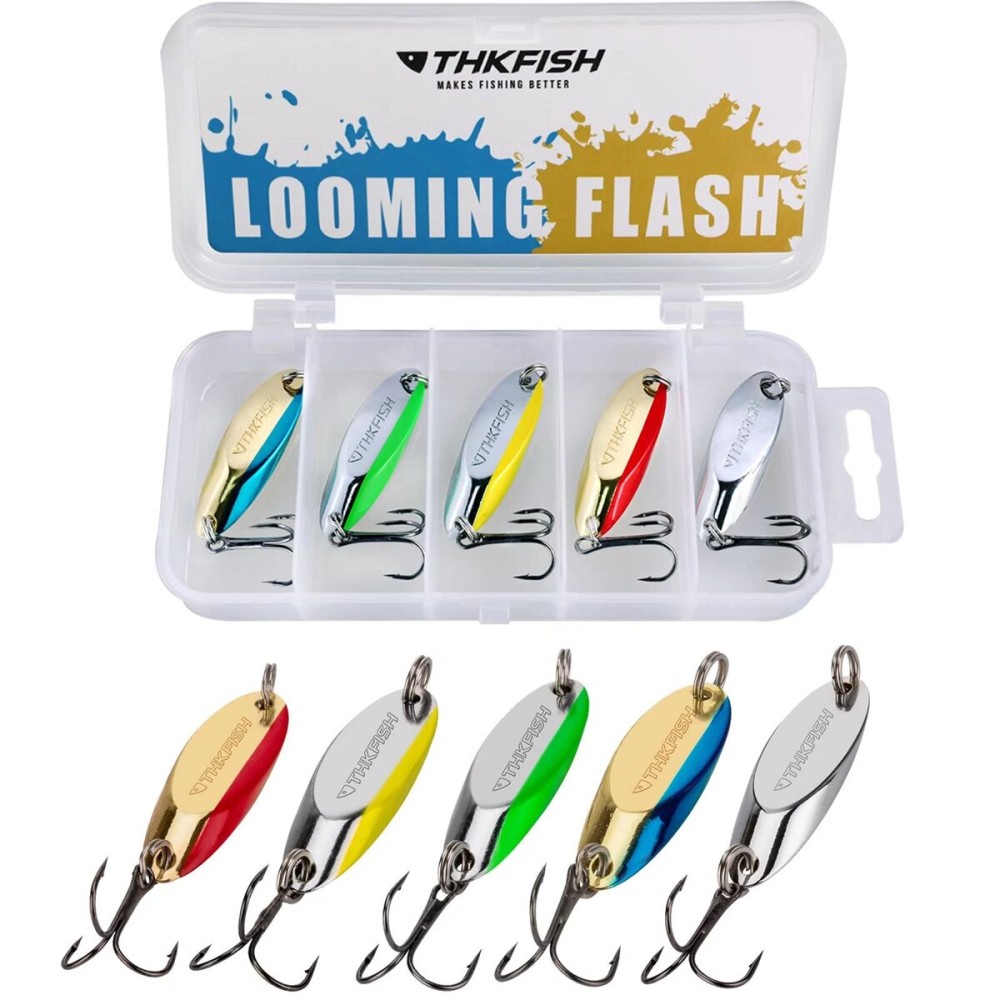 THKFISH Fishing Lures - Trout & Pike Bass Fishing Spoons - 5pcs, Color B, 1/5oz