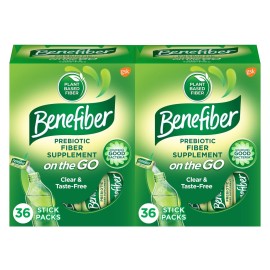 Benefiber On The Go Prebiotic Fiber Supplement Powder for Digestive Health, Daily Fiber, Unflavored Stick Packs - 36 Sticks (Pack of 2)