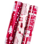 MAYPLUSS Wrapping Paper Roll - Mini Roll - 17 inch X 120 inch Per roll - 3 Different Red and White Christmas Design with Glitter Metallic Foil Shine (42.3 sq.ft.ttl)