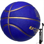 Senston 27.5\'\'/29.5\'\' Outdoor Basketball Excellent Elasticity/Grip Rubber Basketballs with Pump, Durable Size 5/7 Men Basketball (Blue/Gold, 29.5\'\'(Size 7))