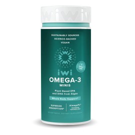 Iwi Omega-3 Mini Softgels (30 Servings), Easy to Swallow, Plant-Based Algae Omega 3 with EPA + DHA, Whole-Body Support Dietary Supplement, Krill & Fish Oil Alternative, No Fishy Aftertaste