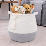 childishness ndup Large Cotton Rope Basket, Woven Storage Basket for Toy, Laundry and Blanket Organizer Basket, Round Hamper Basket with Handles for Kid\'s Room 17.7x16.9