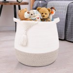 childishness ndup Large Cotton Rope Basket, Woven Storage Basket for Toy, Laundry and Blanket Organizer, Round Hamper Basket with Handles for Kid\'s Room 17.7x16.9
