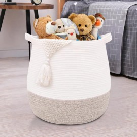 childishness ndup Large Cotton Rope Basket, Woven Storage Basket for Toy, Laundry and Blanket Organizer, Round Hamper Basket with Handles for Kid\'s Room 17.7x16.9