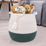 childishness ndup Large Cotton Rope Basket, Woven Storage Basket for Toy, Laundry and Blanket Organizer, Round Hamper Basket with Handles for Kid\'s Room 17.7x16.9