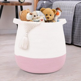 childishness ndup Large Cotton Rope Basket, Woven Storage Basket for Toy, Laundry and Blanket Organizer, Round Hamper Basket with Handles for Kid\'s Room 17.7x16.9