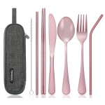 Portable Stainless Steel Flatware Set, Travel Camping Cutlery Set, Portable Utensil Travel Silverware Dinnerware Set with a Waterproof Case (Pink)