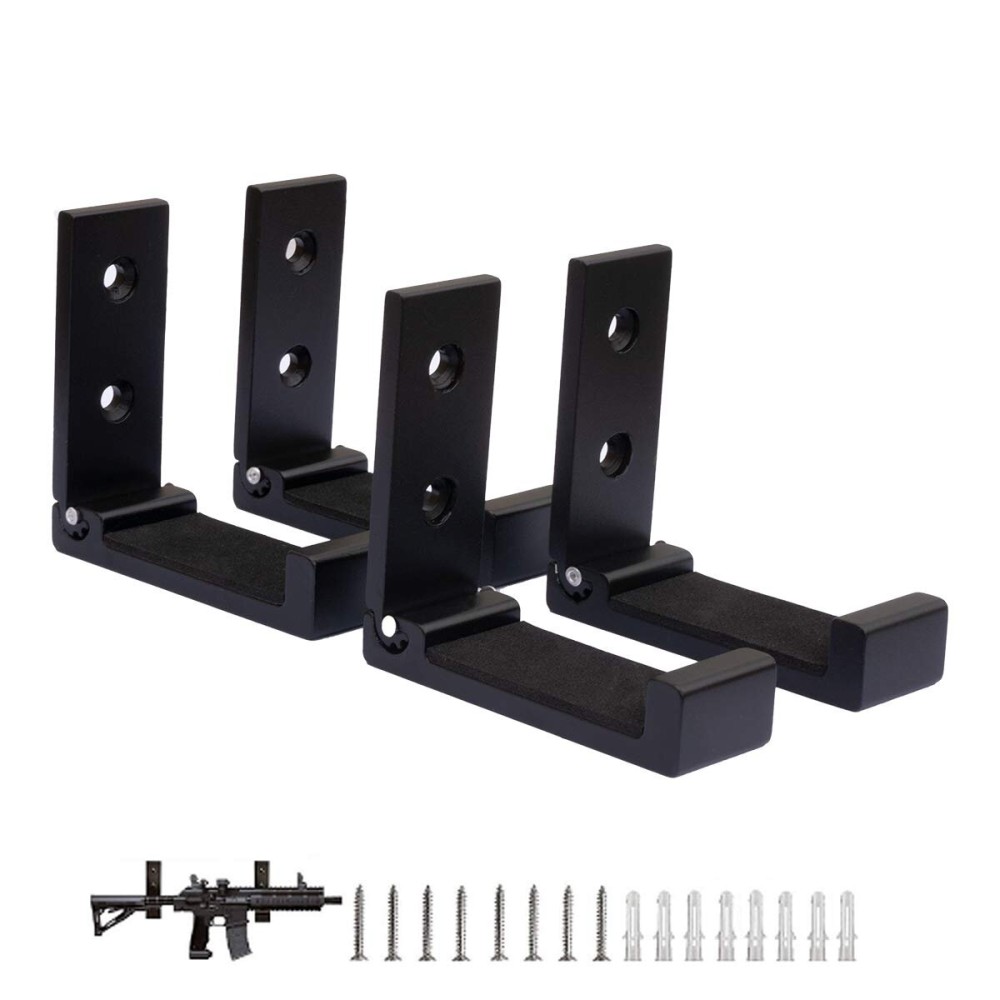 Shotgun Wall Mount,Folding Indoor Gun Racks with Padding,Excellent for Hanging or Storing Any Long Gun,Shotgun and Rifle,Sturdy Gun Wall Mount Black 4pcs
