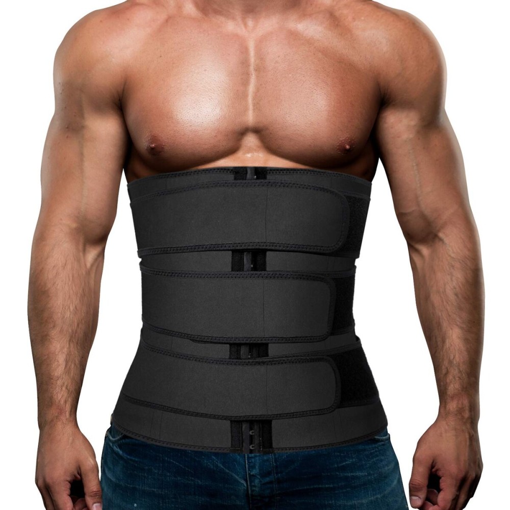 Hidyliu Mens Workout Waist Trainer Neoprene Corset Sauna Sweat Trimmer Cincher Slimming Belly with Belts (Black Waist Trainer Belt, M)