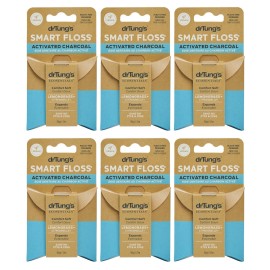 DrTung\'s Vegan Activated Charcoal Floss - Natural Floss, PTFE & PFAS Free, Gentle on Gums, Expands & Stretches, BPA Free- Natural Dental Floss Lemongrass Flavor (Pack of 6)