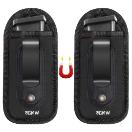 GMW Universal Magnetic IWB Magazine Holster [2-Pack] | Magazine Pouch for 9mm 1911 .380 .40 .45 Glock 17 19 43 M&P S&W | Pistol Mag Pouch for Single/Double Stack Handgun Magazines and Ammunition