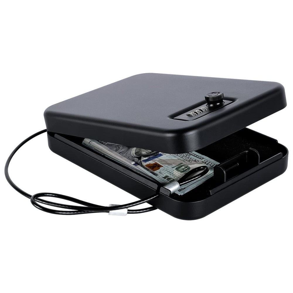 Dalmbox Portable Gun Safe for Pistols with Combination Lock Handgun Lock Box for Nightstand, Travel , Home, Car, Truck (9.4X 6.4 X 1.8)