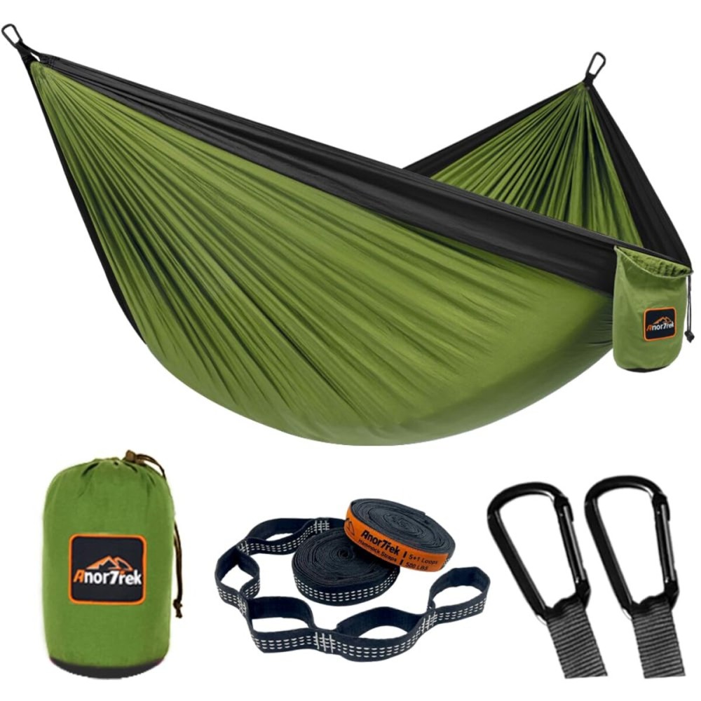AnorTrek Camping Hammock, Super Lightweight Portable Parachute Hammock with Two Tree Straps Single or Double Nylon Travel Tree Hammocks for Camping Backpacking Hiking