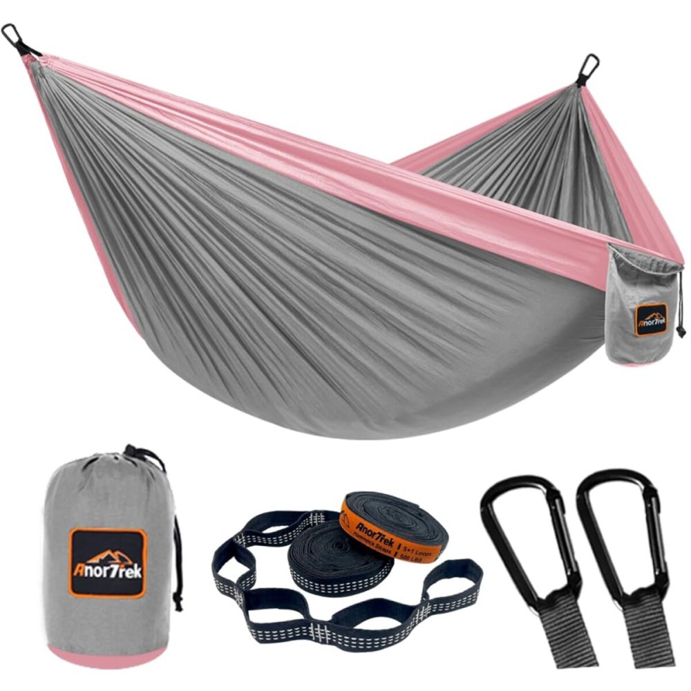 AnorTrek Camping Hammock, Super Lightweight Portable Parachute Hammock with Two Tree Straps Single or Double Nylon Travel Tree Hammocks for Camping Backpacking Hiking