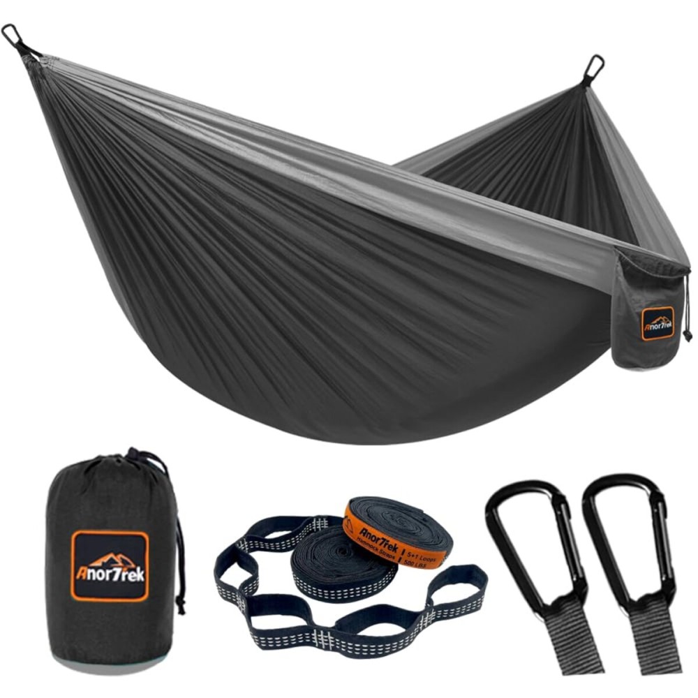 AnorTrek Camping Hammock, Super Lightweight Portable Parachute Hammock with Two Tree Straps Single or Double Nylon Travel Tree Hammocks for Camping Backpacking Hiking