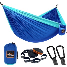 AnorTrek Camping Hammock, Super Lightweight Portable Parachute Hammock with Two Tree Straps Single or Double Nylon Travel Tree Hammocks for Camping Backpacking Hiking Blue&Sky Blue