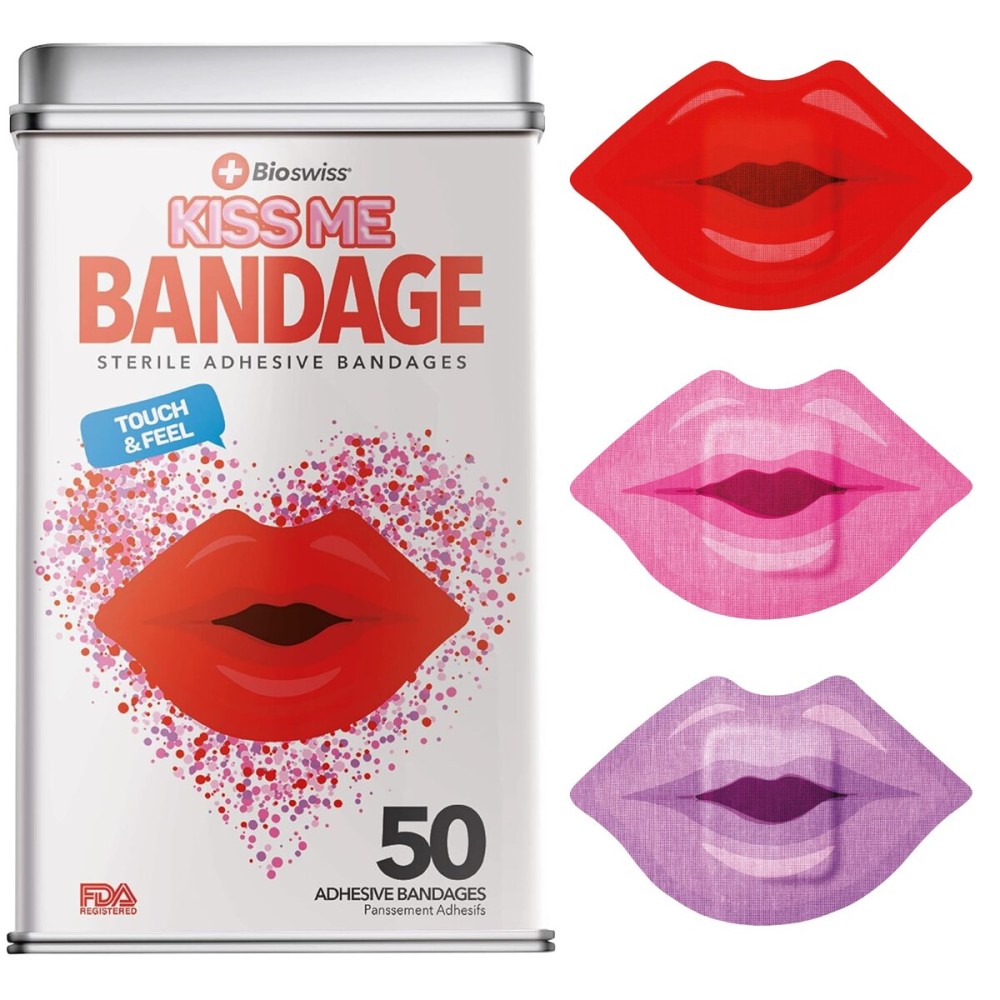 BioSwiss Bandages, Lips Shaped Self Adhesive Bandage Set, Latex Free, Sterile Wound Care, 50 Count