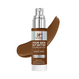 IT Cosmetics Your Skin But Better Foundation + Skincare, Deep Warm 60 - Hydrating Coverage - Minimizes Pores & Imperfections, Natural Radiant Finish - With Hyaluronic Acid - 1.0 fl oz