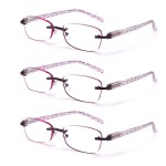 FEIVSN 3-Pack Rimless Reading Glasses For Women, Lightweight Spring Hinge Readers, Classic Elegant Artistic Eyeglasses UV 400 (Red 1.0 Etc)