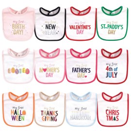 Hudson Baby Unisex Baby Cotton Bibs, Holiday Bold Girl, One Size