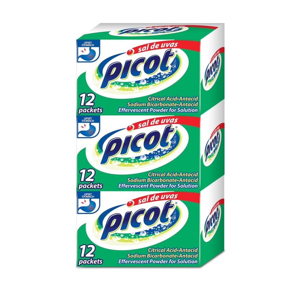 Sal de Uvas Picot, Effervescentl, Powder Solution, Antacid, 3-Pack of 12 Antacid Packets, 3 Boxes