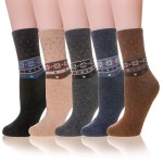 Velice Wool Socks for Women Merino Wool Boot Hiking Thick Thermal Warm Winter Crew Cushion Cozy Work Socks 5 Pairs(Multicolor A)