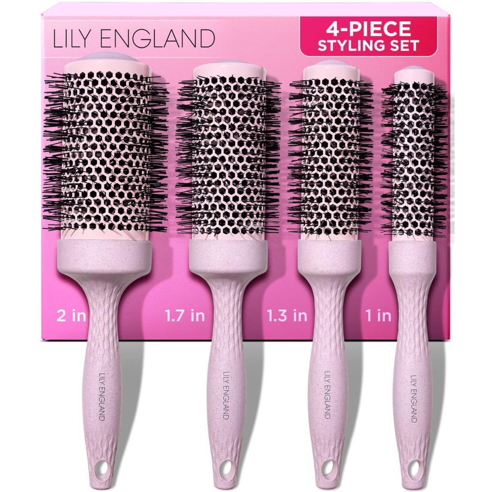 Lily England Round Blow Dry Brush Set for Women - Perfect for Voluminous Blowouts - Ceramic Ionic Technology - Luxury Gift for Her (Pink)
