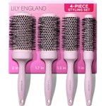 Lily England Round Blow Dry Brush Set for Women - Perfect for Voluminous Blowouts - Ceramic Ionic Technology - Luxury Gift for Her (Pink)