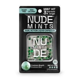 NUDE MINTS | Dual Action Liquid Capsules | Mouth Watering Mint - Lasts 3X Longer - 3X Stronger - Extreme Bad Breath Treatment For Adults - Sugar Free, 0 Calorie - Spearmint - 10 Pack - 300 Capsules