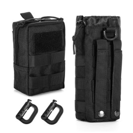 Upgraded Sports Water Bottles Pouch Bag, Tactical Drawstring Molle Water Bottle Holder Tactical Pouches, Travel Mesh Water Bottle Bag Tactical Hydration Carrier (Black_WaterPouch-Small Pouch)