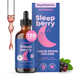 JoySpring SleepBerry - Kids Melatonin Liquid - 3MG Melatonin with D3 and Elderberry - Sugar-Free Liquid for Kids & Teens - Gentle Natural Sleep Support Formula (4 fl oz)