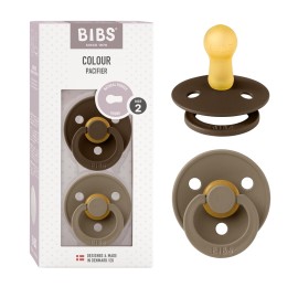BIBS Pacifiers Colour Collection | Natural Rubber Baby Pacifier | Set of 2 BPA-Free Soothers | Made in Denmark | 6+ Months (Pack of 2) | Mocha/Dark Oak