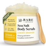 Bare Botanics Lemon Orange Body Scrub 24oz | Made in Madison, WI | All Natural Sea Salt Exfoliator w/ Skin Loving Moisturizers | Vegan & Cruelty Free | Gift Ready Packaging w/ a Cute Wooden Spoon