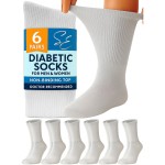 Special Essentials Diabetic Socks for Men & Women - 6 Pairs of Non-Binding Extra Wide Top Cotton Neuropathy Socks - Crew Length, Gray, 10-13