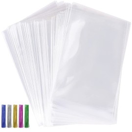 Tecbeauty 600pcs Cellophane Bags Kit-300pcs 3x4 inch Clear Cellophane Treat Bags Cello Cookie Bag, 300pcs Colors Ties for Wedding Birthday Party Favor Gift Packing