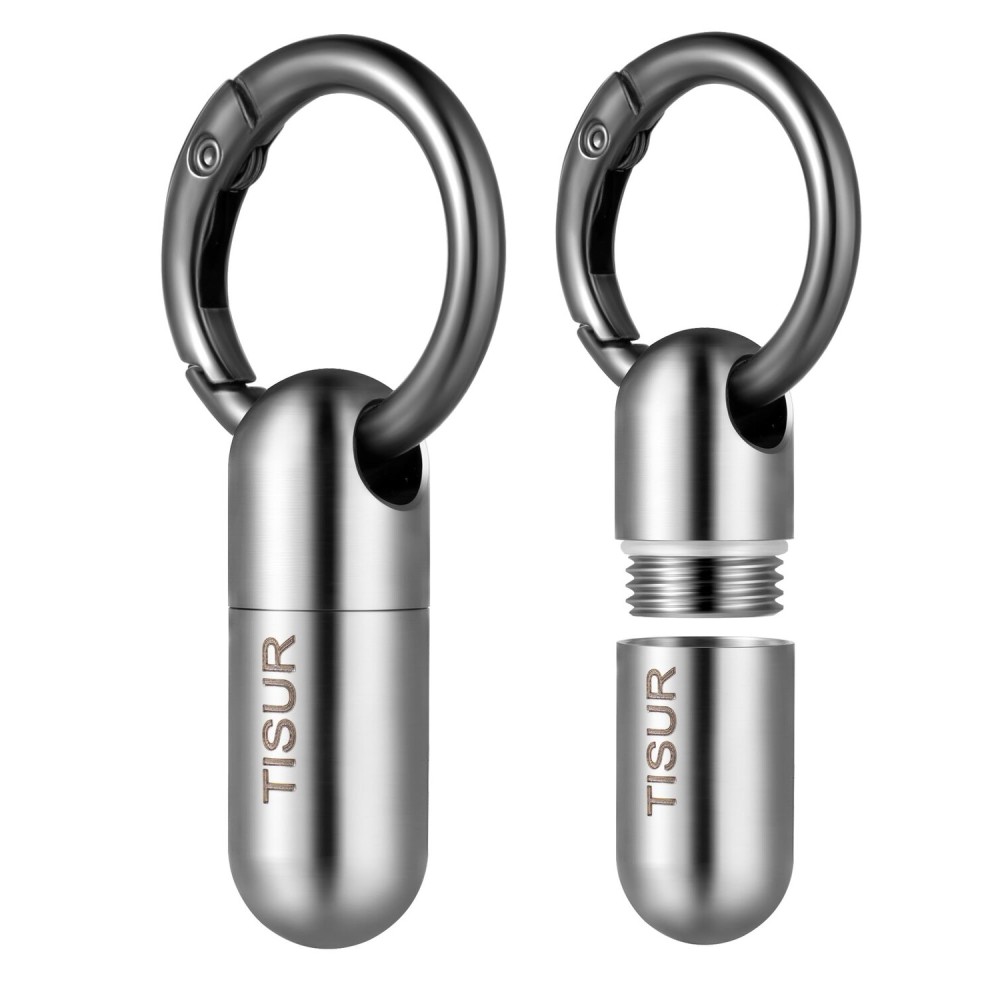 TISUR Micro Keychain Pill Holder, Titanium Pill Case Waterproof Pill Fob for Emergency Aspirin & Nitroglycerin for Travel Purse Pocket