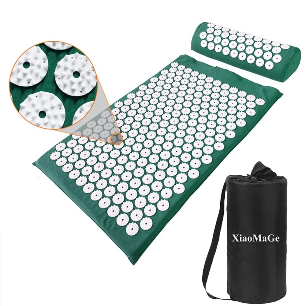 Acupressure Mat and Pillow Set with Bag - Large Size 28.7 X 16.5 inch Acupuncture Mat for Neck & Back Pain Relief- Naturally Relaxation Gift for Women - Stress Relief Massage Mat (Green)