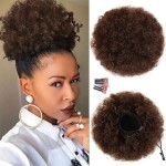 rosmile Afro Puff Drawstring Ponytail Extension for Black Women, Premium Medium Brown 4 80 Gram Short Synthetic Afro Puff Ponytail for Natural Hair, Clip On Kinky Drawstring Curly Ponytail Bun